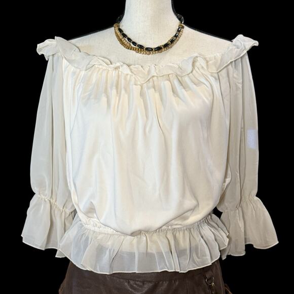 Spirit Halloween Womens SteamPunk Boho Peasant Festival Ruffle Ivory Top S/M - Picture 1 of 10